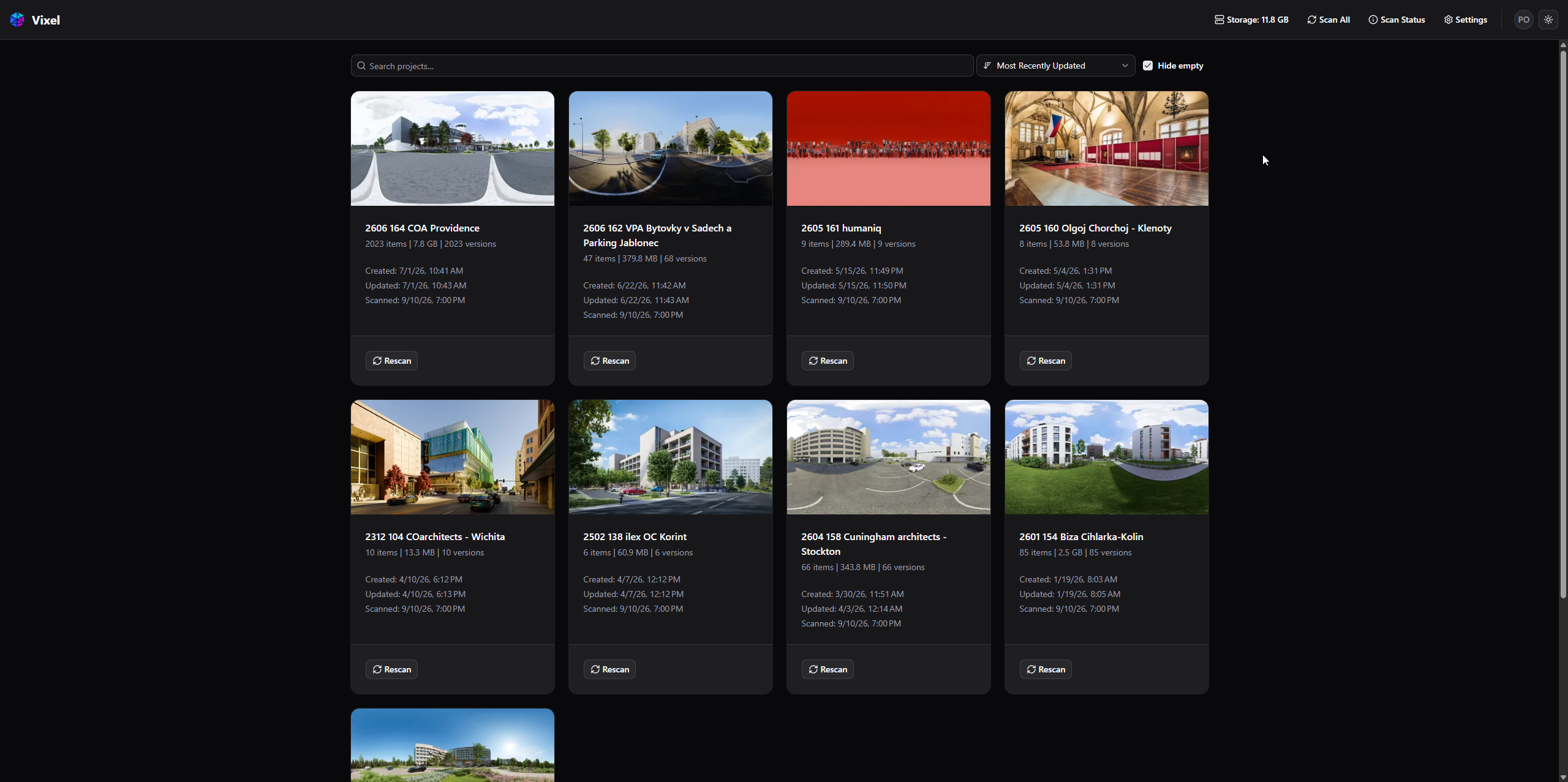 Project dashboard listing deliverables